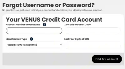 Venus Credit Card Login Password Reset